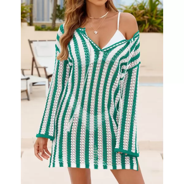 imageZESICA Womens Summer Crochet Swimsuit Cover Up Knit Hollow Out Bikini Bathing Suit 2024 Mesh Swimwear Beach DressGreen