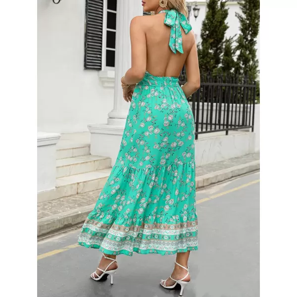 imageZESICA Womens Summer Crossover Halter Neck Sleeveless Plaid Cut Out Backless Flowy A Line Maxi DressAqua
