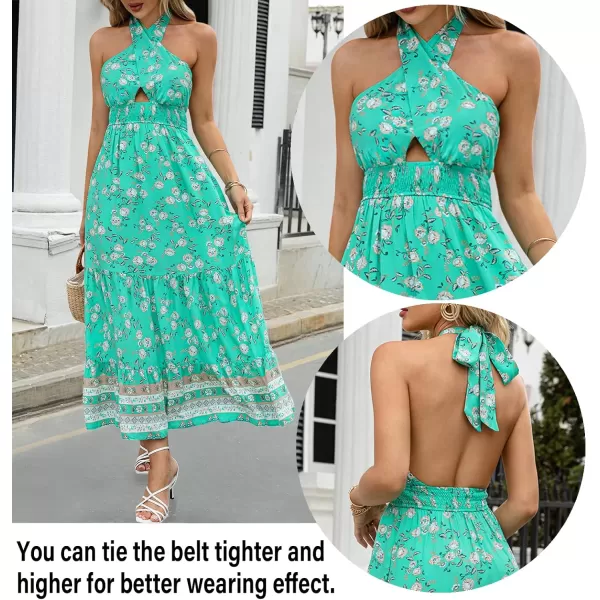 imageZESICA Womens Summer Crossover Halter Neck Sleeveless Plaid Cut Out Backless Flowy A Line Maxi DressAqua