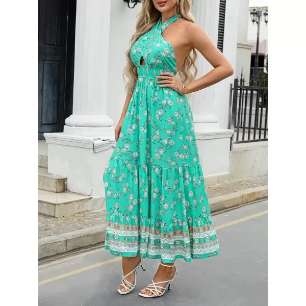 imageZESICA Womens Summer Crossover Halter Neck Sleeveless Plaid Cut Out Backless Flowy A Line Maxi DressAqua