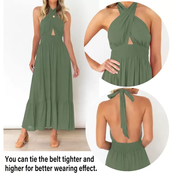 imageZESICA Womens Summer Crossover Halter Neck Sleeveless Plaid Cut Out Backless Flowy A Line Maxi DressArmygreen