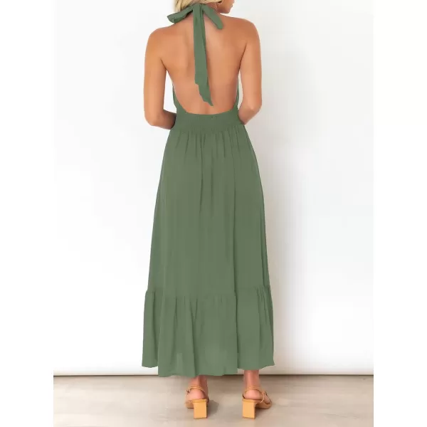 imageZESICA Womens Summer Crossover Halter Neck Sleeveless Plaid Cut Out Backless Flowy A Line Maxi DressArmygreen