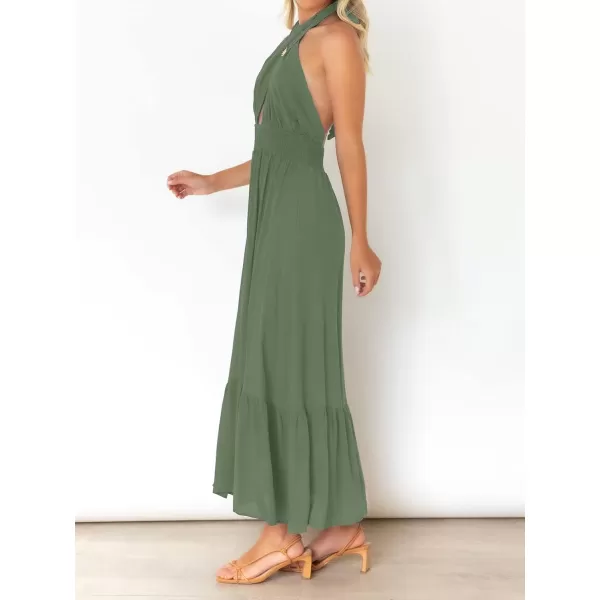 imageZESICA Womens Summer Crossover Halter Neck Sleeveless Plaid Cut Out Backless Flowy A Line Maxi DressArmygreen