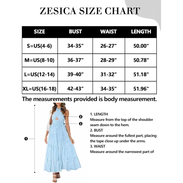imageZESICA Womens Summer Crossover Halter Neck Sleeveless Plaid Cut Out Backless Flowy A Line Maxi DressBlue