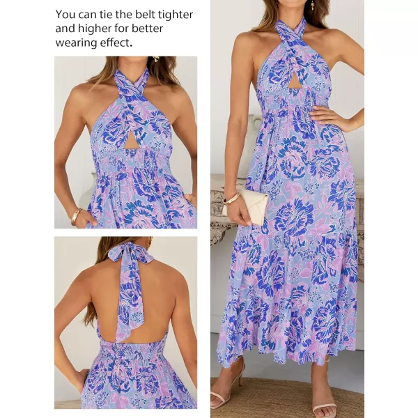 imageZESICA Womens Summer Crossover Halter Neck Sleeveless Plaid Cut Out Backless Flowy A Line Maxi DressBluishviolet