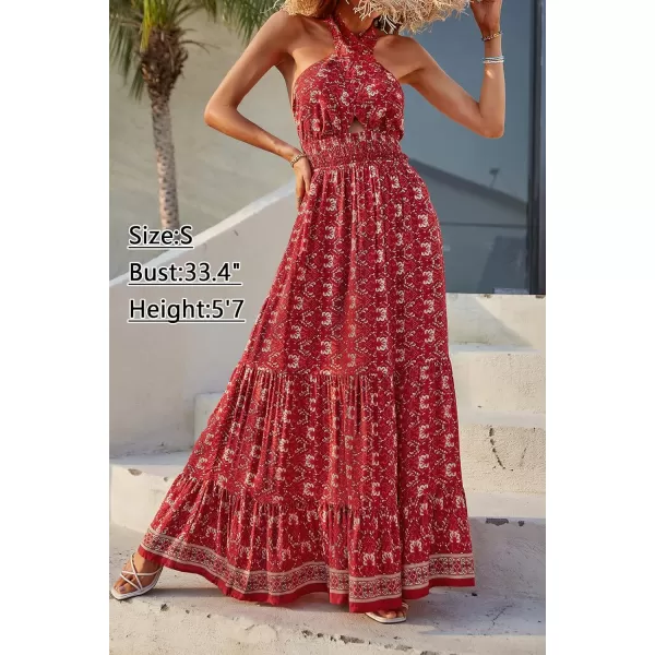 imageZESICA Womens Summer Crossover Halter Neck Sleeveless Plaid Cut Out Backless Flowy A Line Maxi DressLycheered
