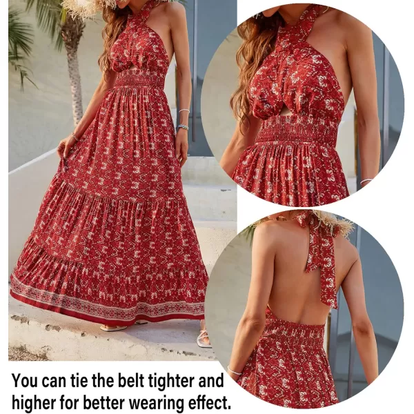 imageZESICA Womens Summer Crossover Halter Neck Sleeveless Plaid Cut Out Backless Flowy A Line Maxi DressLycheered
