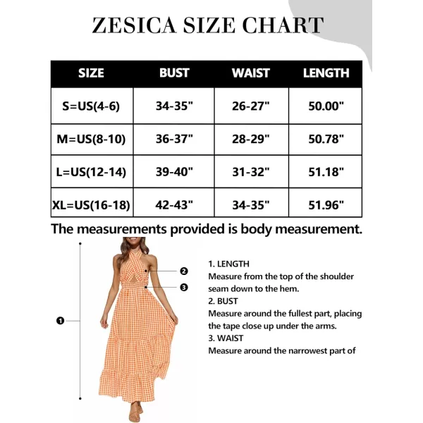 imageZESICA Womens Summer Crossover Halter Neck Sleeveless Plaid Cut Out Backless Flowy A Line Maxi DressOrange