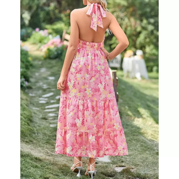 imageZESICA Womens Summer Crossover Halter Neck Sleeveless Plaid Cut Out Backless Flowy A Line Maxi DressPinkpurple