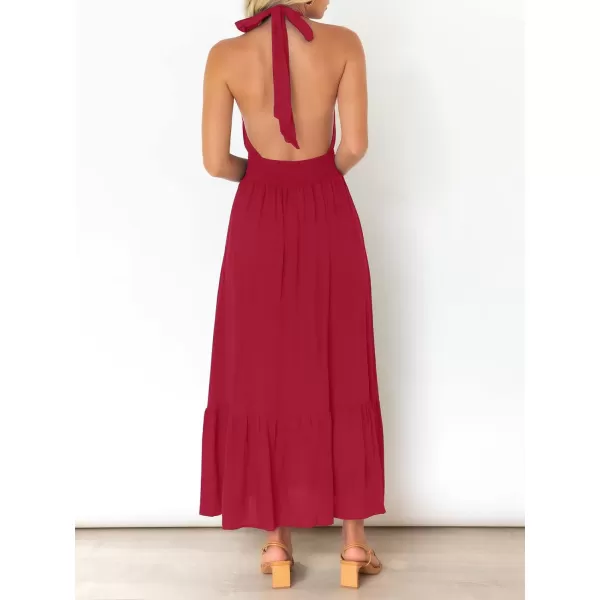 imageZESICA Womens Summer Crossover Halter Neck Sleeveless Plaid Cut Out Backless Flowy A Line Maxi DressRed