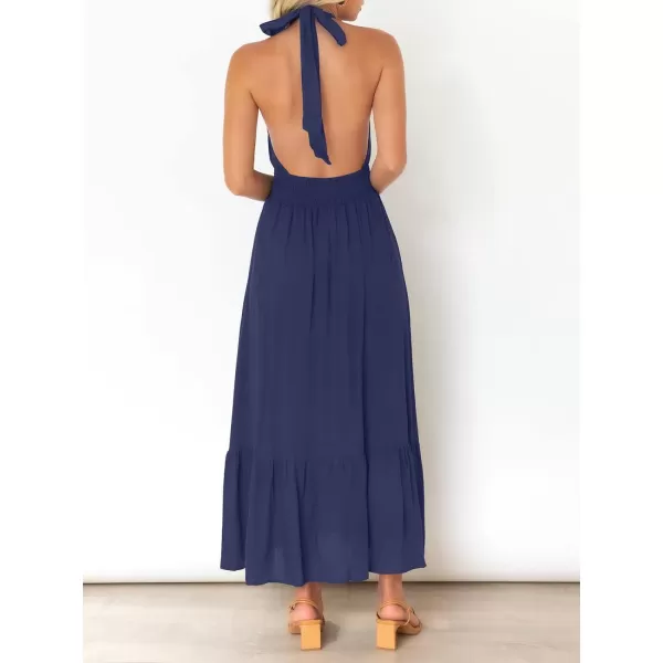 imageZESICA Womens Summer Crossover Halter Neck Sleeveless Plaid Cut Out Backless Flowy A Line Maxi DressRoyalblue