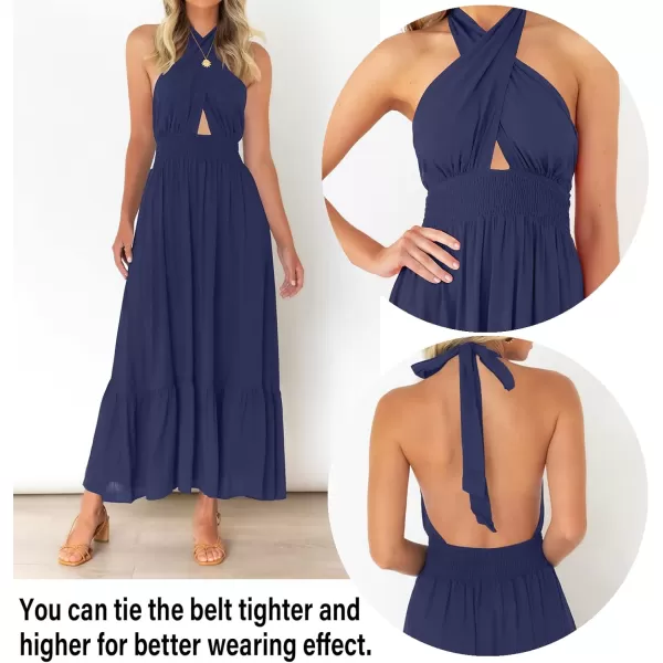 imageZESICA Womens Summer Crossover Halter Neck Sleeveless Plaid Cut Out Backless Flowy A Line Maxi DressRoyalblue