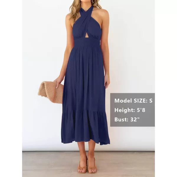 imageZESICA Womens Summer Crossover Halter Neck Sleeveless Plaid Cut Out Backless Flowy A Line Maxi DressRoyalblue