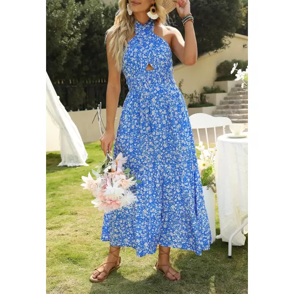 imageZESICA Womens Summer Crossover Halter Neck Sleeveless Plaid Cut Out Backless Flowy A Line Maxi DressSkyblue