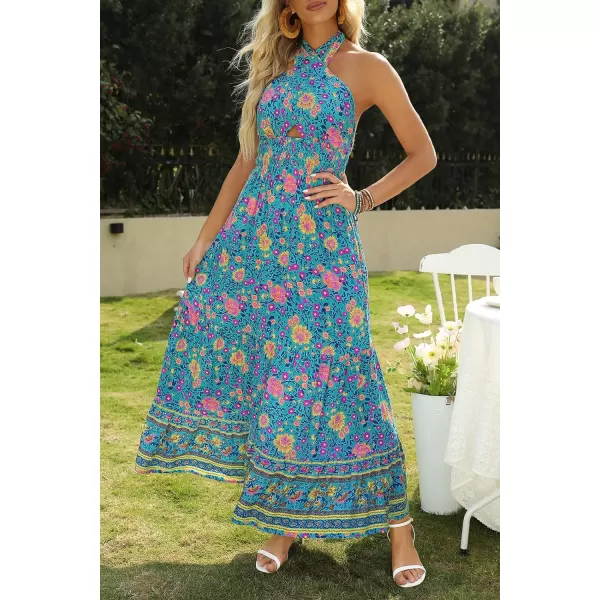 imageZESICA Womens Summer Crossover Halter Neck Sleeveless Plaid Cut Out Backless Flowy A Line Maxi DressVintagegreen