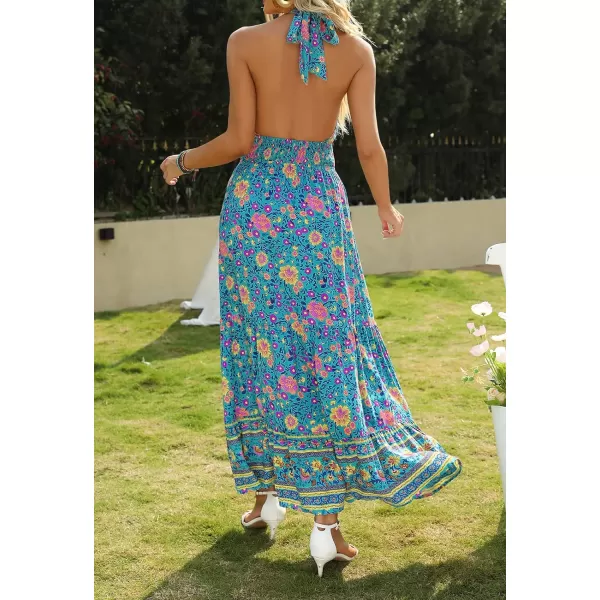 imageZESICA Womens Summer Crossover Halter Neck Sleeveless Plaid Cut Out Backless Flowy A Line Maxi DressVintagegreen