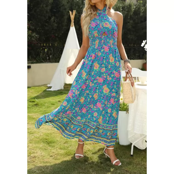 imageZESICA Womens Summer Crossover Halter Neck Sleeveless Plaid Cut Out Backless Flowy A Line Maxi DressVintagegreen