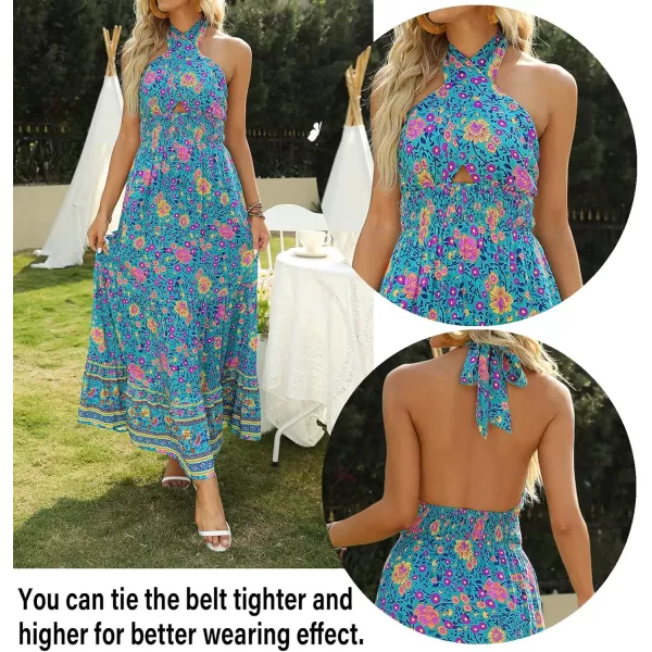 imageZESICA Womens Summer Crossover Halter Neck Sleeveless Plaid Cut Out Backless Flowy A Line Maxi DressVintagegreen