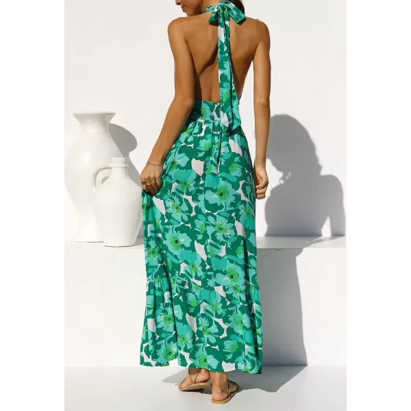 imageZESICA Womens Summer Crossover Halter Neck Sleeveless Plaid Cut Out Backless Flowy A Line Maxi DressViridis