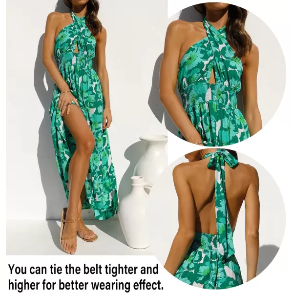 imageZESICA Womens Summer Crossover Halter Neck Sleeveless Plaid Cut Out Backless Flowy A Line Maxi DressViridis