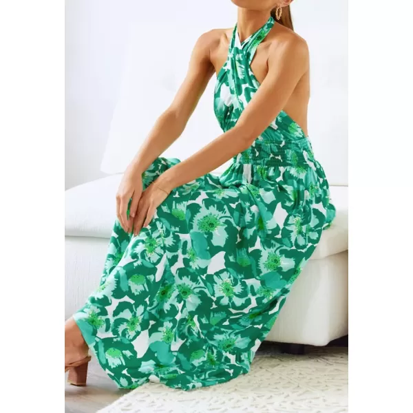 imageZESICA Womens Summer Crossover Halter Neck Sleeveless Plaid Cut Out Backless Flowy A Line Maxi DressViridis