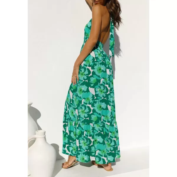 imageZESICA Womens Summer Crossover Halter Neck Sleeveless Plaid Cut Out Backless Flowy A Line Maxi DressViridis