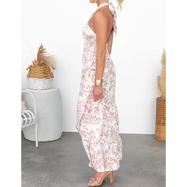 imageZESICA Womens Summer Crossover Halter Neck Sleeveless Plaid Cut Out Backless Flowy A Line Maxi DressWhite