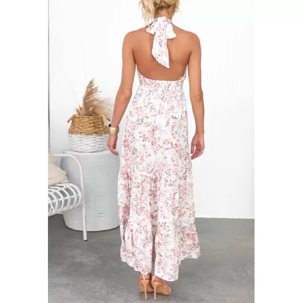 imageZESICA Womens Summer Crossover Halter Neck Sleeveless Plaid Cut Out Backless Flowy A Line Maxi DressWhite