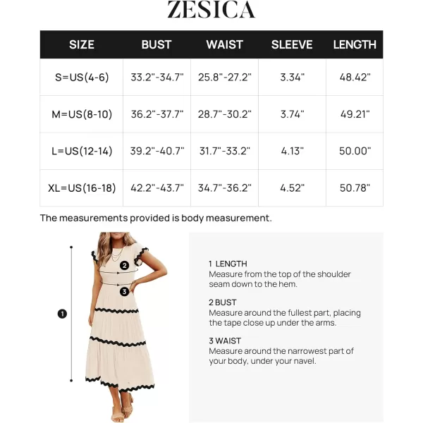 imageZESICA Womens Summer Flutter Short Sleeve Smocked Midi Dress 2024 Casual High Waist Rickrack Tiered Flowy DressesApricot