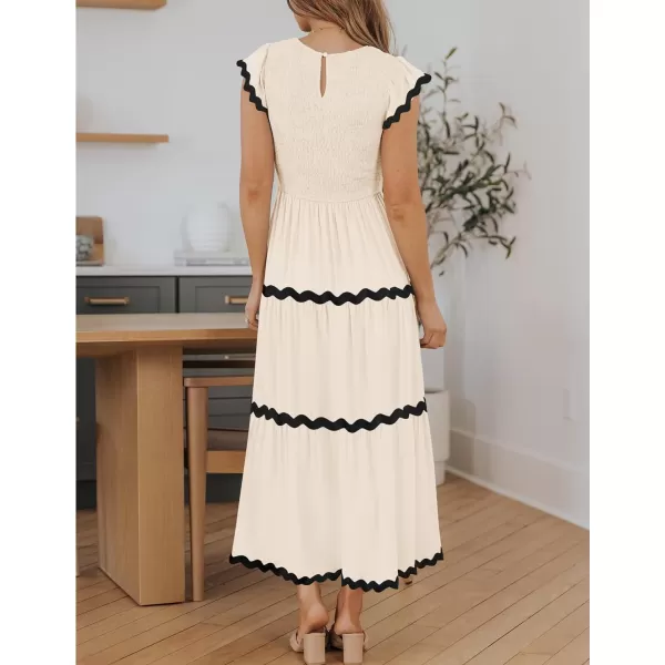 imageZESICA Womens Summer Flutter Short Sleeve Smocked Midi Dress 2024 Casual High Waist Rickrack Tiered Flowy DressesApricot