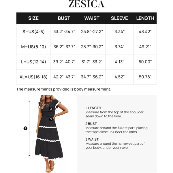 imageZESICA Womens Summer Flutter Short Sleeve Smocked Midi Dress 2024 Casual High Waist Rickrack Tiered Flowy DressesBlack