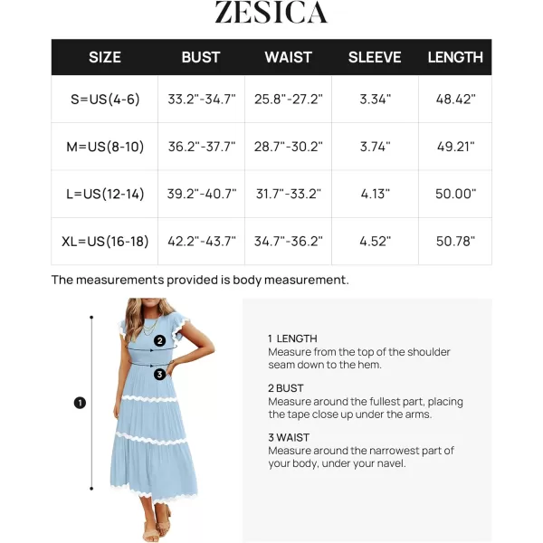 imageZESICA Womens Summer Flutter Short Sleeve Smocked Midi Dress 2024 Casual High Waist Rickrack Tiered Flowy DressesBlue