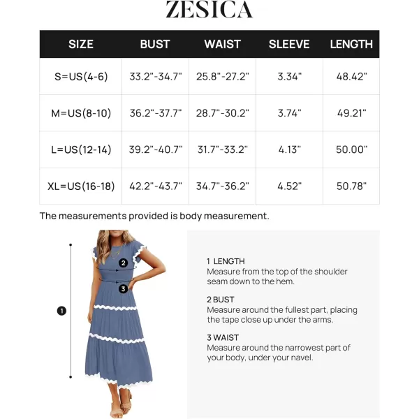 imageZESICA Womens Summer Flutter Short Sleeve Smocked Midi Dress 2024 Casual High Waist Rickrack Tiered Flowy DressesDusty Blue