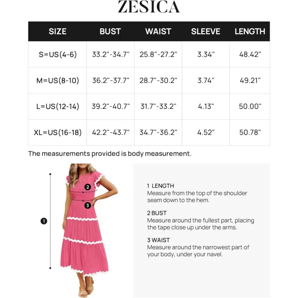 imageZESICA Womens Summer Flutter Short Sleeve Smocked Midi Dress 2024 Casual High Waist Rickrack Tiered Flowy DressesHot Pink