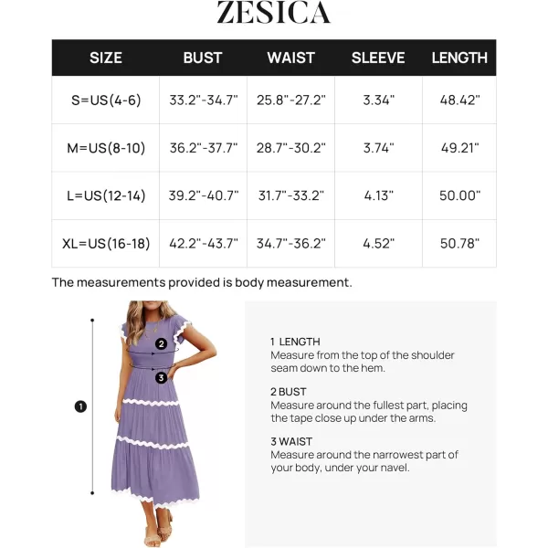 imageZESICA Womens Summer Flutter Short Sleeve Smocked Midi Dress 2024 Casual High Waist Rickrack Tiered Flowy DressesPurple