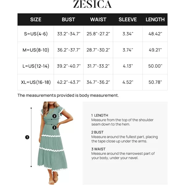 imageZESICA Womens Summer Flutter Short Sleeve Smocked Midi Dress 2024 Casual High Waist Rickrack Tiered Flowy DressesSage
