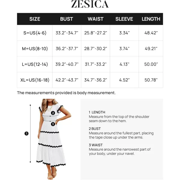 imageZESICA Womens Summer Flutter Short Sleeve Smocked Midi Dress 2024 Casual High Waist Rickrack Tiered Flowy DressesWhite