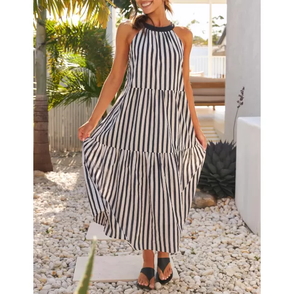 imageZESICA Womens Summer Halter Maxi Dresses 2024 Casual Boho Striped Sleeveless Tiered Flowy A Line Beach Long DressBlack