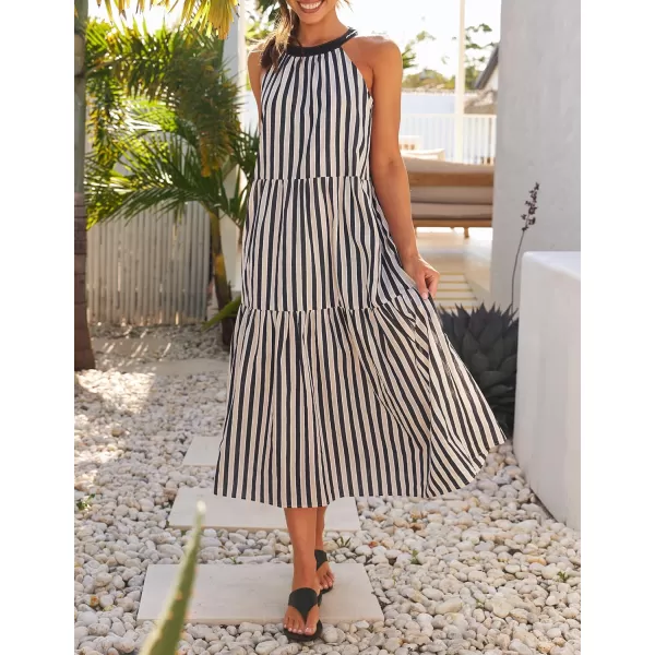 imageZESICA Womens Summer Halter Maxi Dresses 2024 Casual Boho Striped Sleeveless Tiered Flowy A Line Beach Long DressBlack