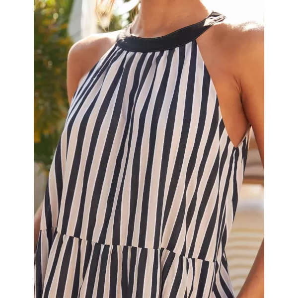 imageZESICA Womens Summer Halter Maxi Dresses 2024 Casual Boho Striped Sleeveless Tiered Flowy A Line Beach Long DressBlack