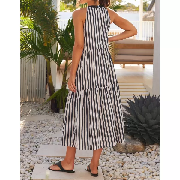 imageZESICA Womens Summer Halter Maxi Dresses 2024 Casual Boho Striped Sleeveless Tiered Flowy A Line Beach Long DressBlack