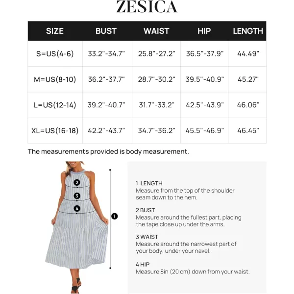 imageZESICA Womens Summer Halter Maxi Dresses 2024 Casual Boho Striped Sleeveless Tiered Flowy A Line Beach Long DressBlue