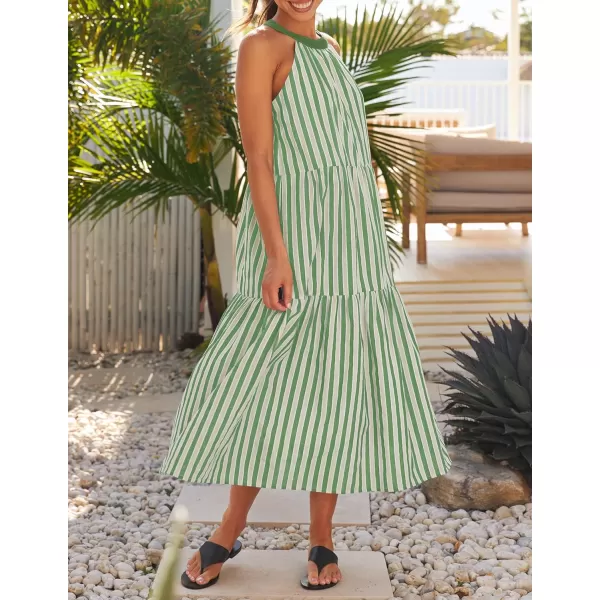 imageZESICA Womens Summer Halter Maxi Dresses 2024 Casual Boho Striped Sleeveless Tiered Flowy A Line Beach Long DressGreen