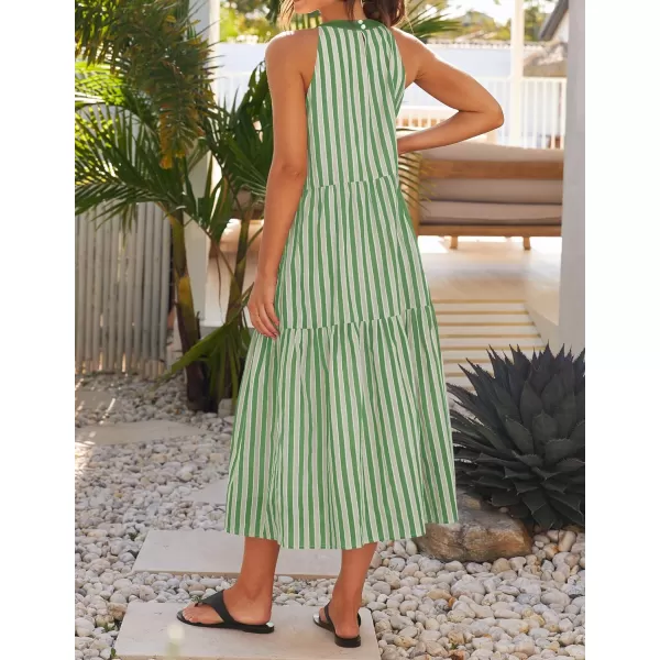 imageZESICA Womens Summer Halter Maxi Dresses 2024 Casual Boho Striped Sleeveless Tiered Flowy A Line Beach Long DressGreen
