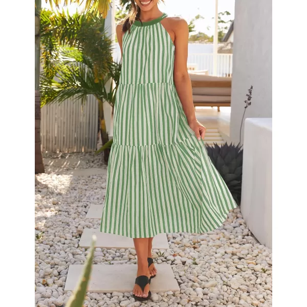 imageZESICA Womens Summer Halter Maxi Dresses 2024 Casual Boho Striped Sleeveless Tiered Flowy A Line Beach Long DressGreen