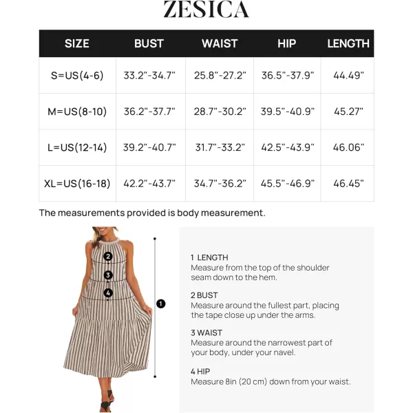 imageZESICA Womens Summer Halter Maxi Dresses 2024 Casual Boho Striped Sleeveless Tiered Flowy A Line Beach Long DressKhaki