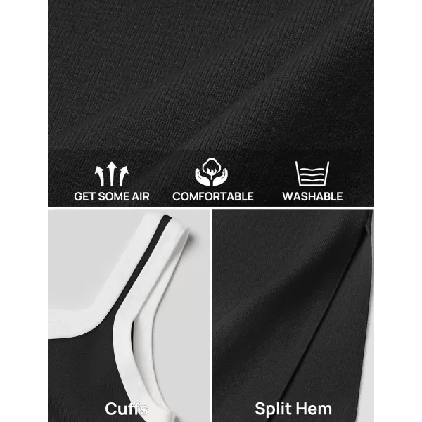 imageZESICA Womens Summer Knit Bodycon Midi Dress 2024 Casual Sleeveless Square Neck Side Slit Long Tank DressesBlack