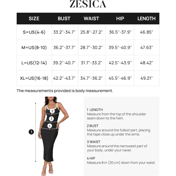 imageZESICA Womens Summer Knit Bodycon Midi Dress 2024 Casual Sleeveless Square Neck Side Slit Long Tank DressesBlack