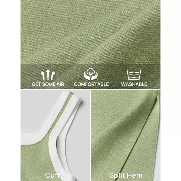 imageZESICA Womens Summer Knit Bodycon Midi Dress 2024 Casual Sleeveless Square Neck Side Slit Long Tank DressesGreen