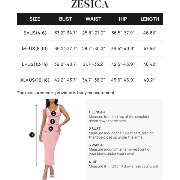 imageZESICA Womens Summer Knit Bodycon Midi Dress 2024 Casual Sleeveless Square Neck Side Slit Long Tank DressesPink